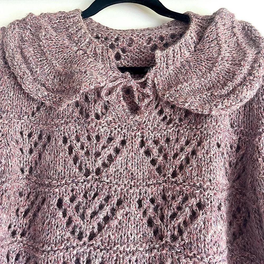Handmade Crochet Sweater with Wide Rounded Peter Pan Collar in Pink - Picture 2 of 10